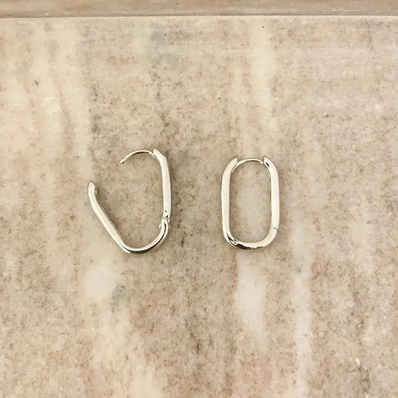 925 Sterling Silver Oval Huggies U Shaped Earrings Small Hoop Earrings - Picture 4 of 9